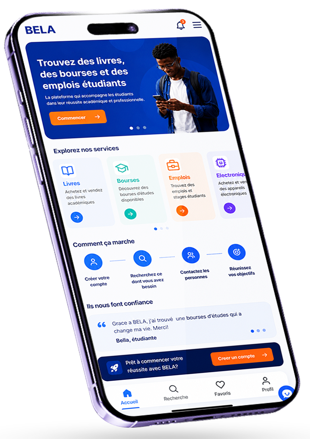 Application BELA sur téléphone